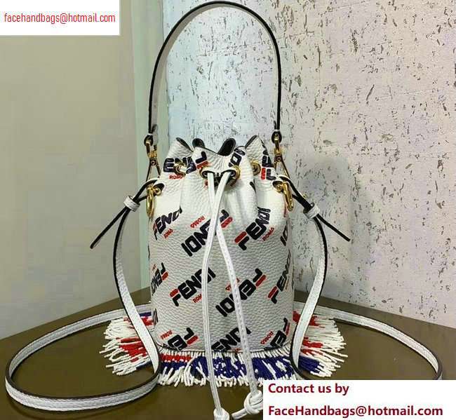Fendi Mania Logo Fringe Mon Tresor Bucket Bag White/Red/Blue 2020 - Click Image to Close