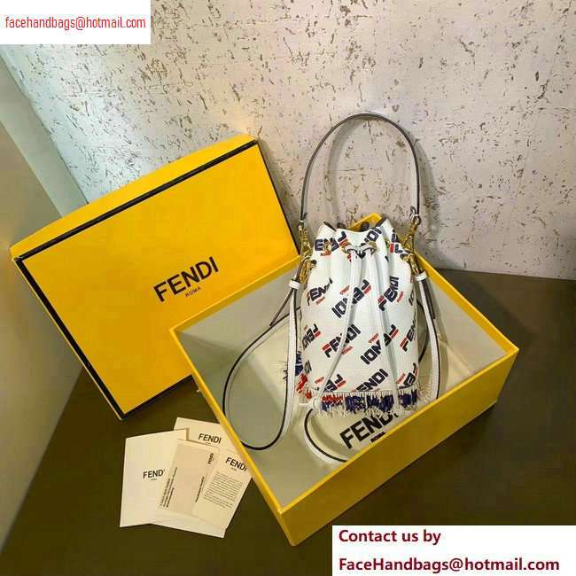 Fendi Mania Logo Fringe Mon Tresor Bucket Bag White/Red/Blue 2020 - Click Image to Close