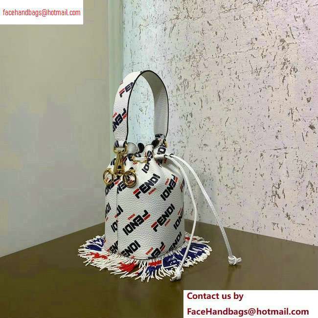 Fendi Mania Logo Fringe Mon Tresor Bucket Bag White/Red/Blue 2020
