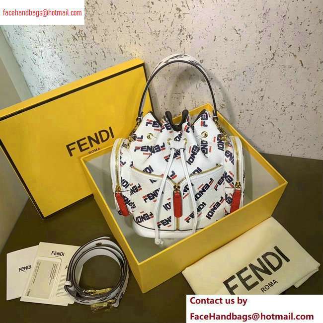 Fendi Mania Logo Zippered Mon Tresor Bucket Bag White/Red/Blue 2020 - Click Image to Close