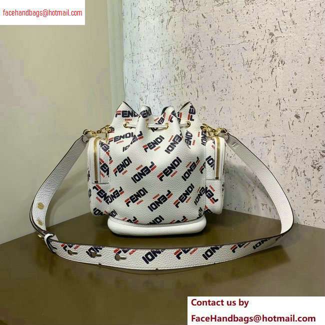 Fendi Mania Logo Zippered Mon Tresor Bucket Bag White/Red/Blue 2020