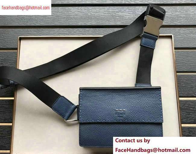 Fendi Roma Leather Messenger Bag Blue 2020