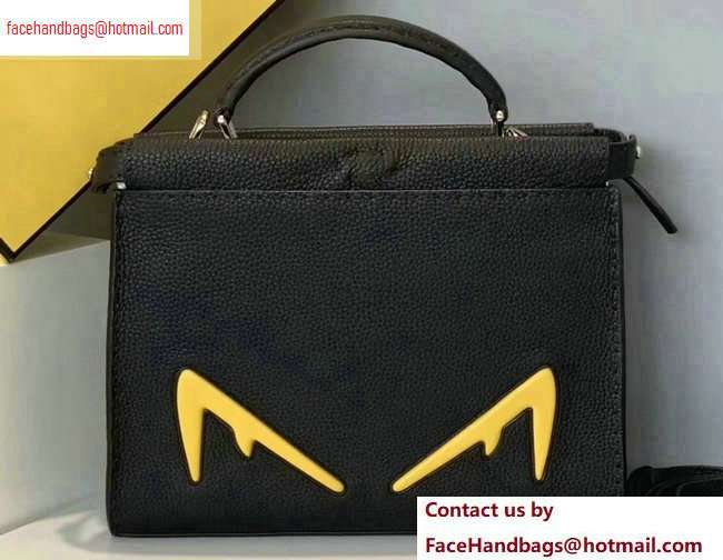 Fendi Roman Leather Bag Bugs Mini Peekaboo Fit Messenger Bag Black/Yellow Diabolic Eyes 2020 - Click Image to Close