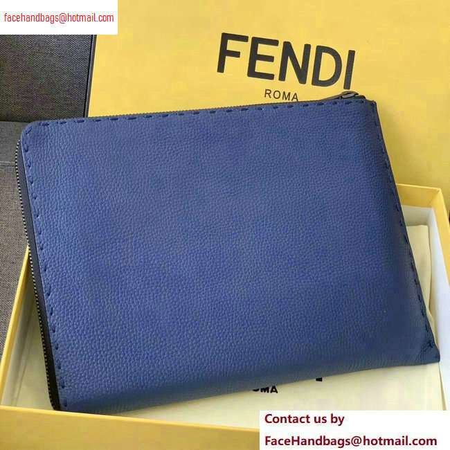 Fendi Roman Leather Pouch Clutch Bag Blue - Click Image to Close