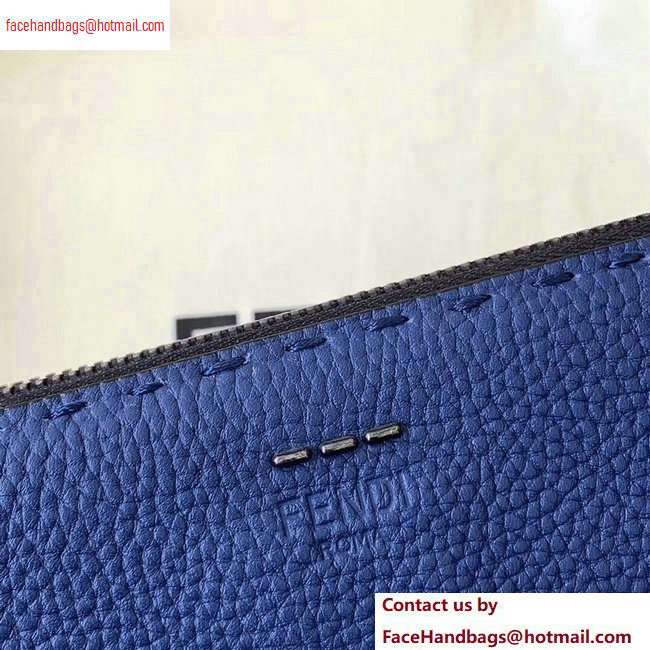 Fendi Roman Leather Pouch Clutch Bag Blue