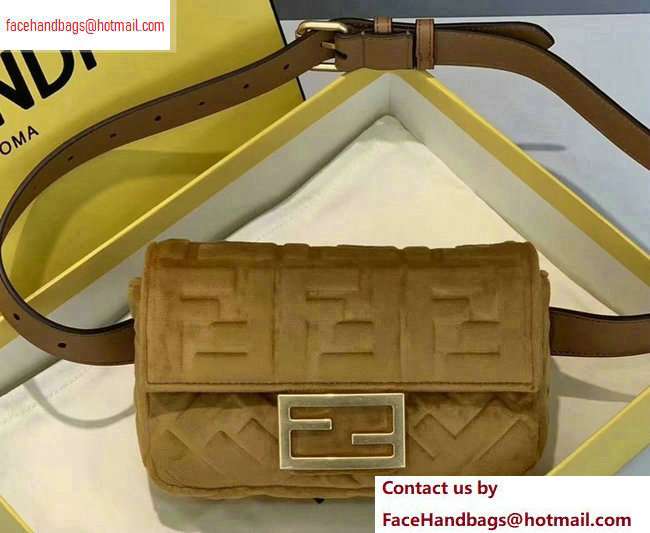 Fendi Velvet Embossed FF Motif Baguette Belt Bag Brown 2020