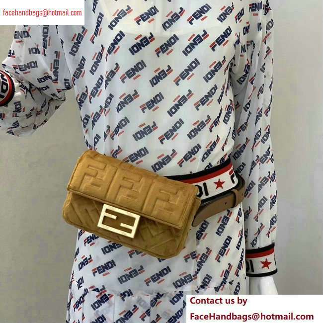 Fendi Velvet Embossed FF Motif Baguette Belt Bag Brown 2020 - Click Image to Close