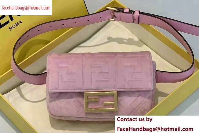 Fendi Velvet Embossed FF Motif Baguette Belt Bag Pink 2020 - Click Image to Close