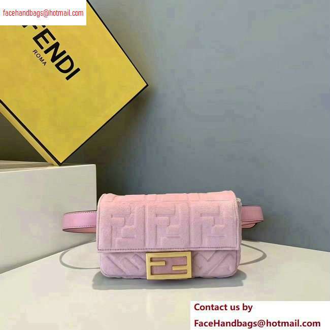 Fendi Velvet Embossed FF Motif Baguette Belt Bag Pink 2020