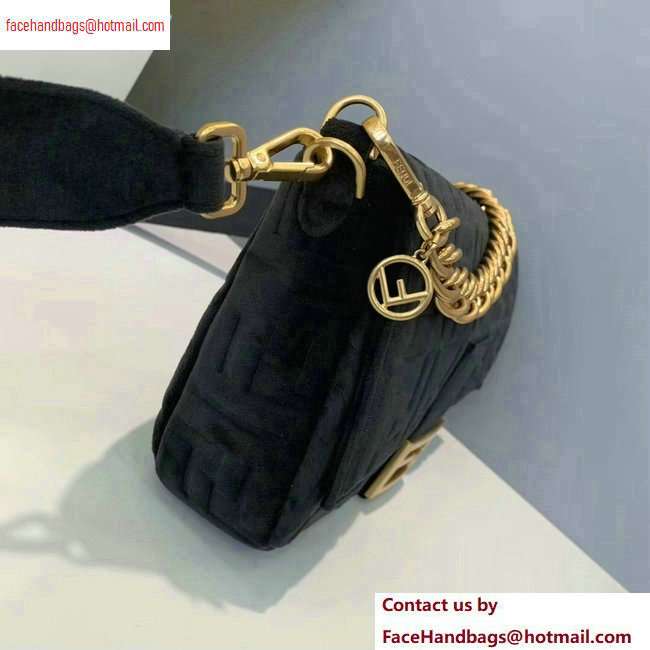 Fendi Velvet Embossed FF Motif Baguette Large Bag Black 2020