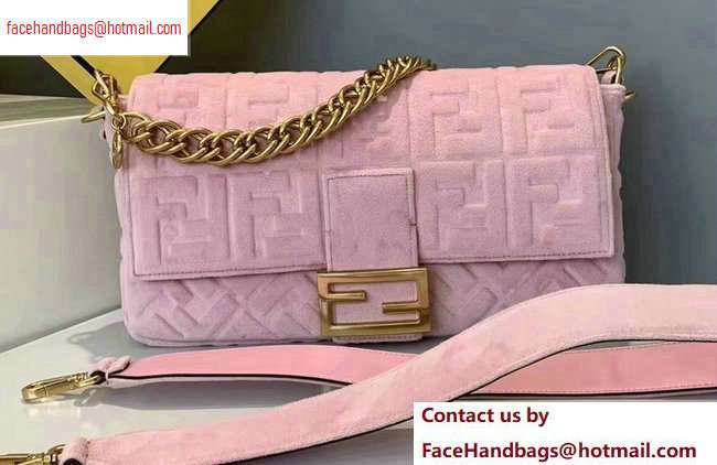 Fendi Velvet Embossed FF Motif Baguette Large Bag Pink 2020 - Click Image to Close