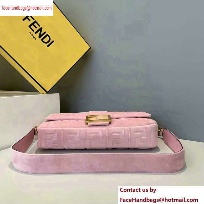 Fendi Velvet Embossed FF Motif Baguette Large Bag Pink 2020