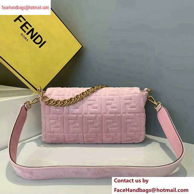 Fendi Velvet Embossed FF Motif Baguette Large Bag Pink 2020