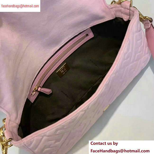 Fendi Velvet Embossed FF Motif Baguette Large Bag Pink 2020 - Click Image to Close
