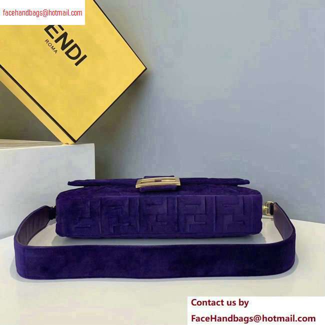 Fendi Velvet Embossed FF Motif Baguette Large Bag Purple 2020