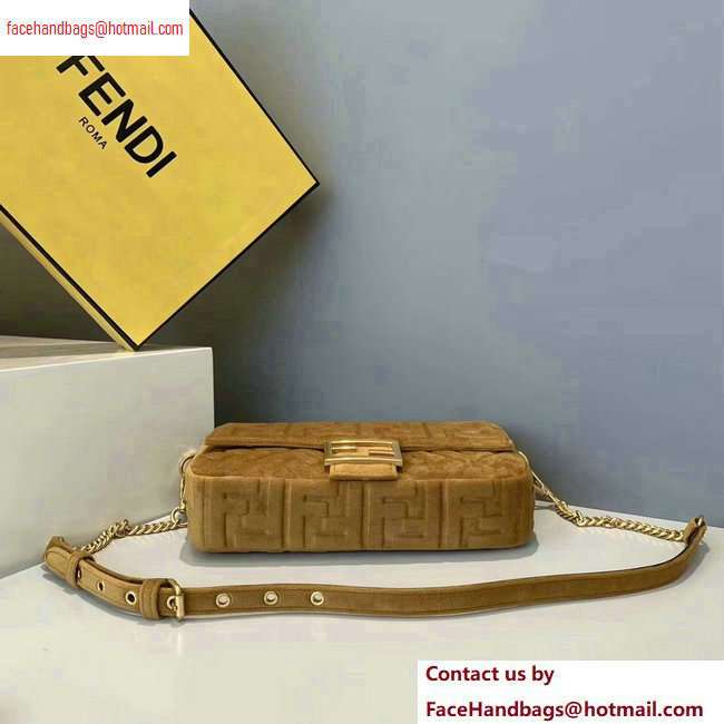 Fendi Velvet Embossed FF Motif Baguette Medium Bag Brown 2020 - Click Image to Close