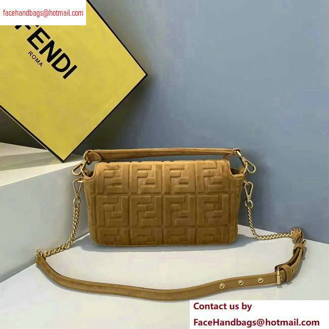 Fendi Velvet Embossed FF Motif Baguette Medium Bag Brown 2020 - Click Image to Close