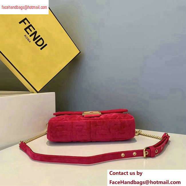 Fendi Velvet Embossed FF Motif Baguette Medium Bag Fuchsia 2020