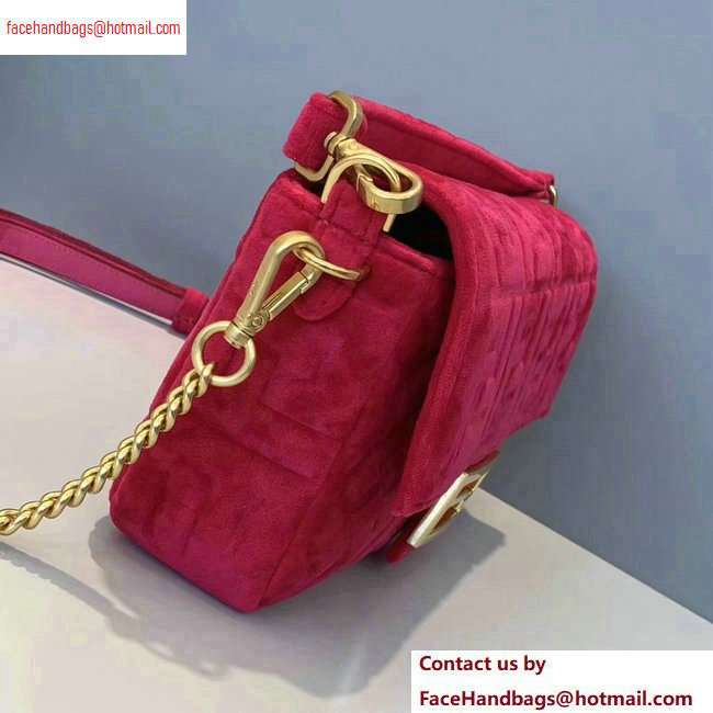 Fendi Velvet Embossed FF Motif Baguette Medium Bag Fuchsia 2020 - Click Image to Close