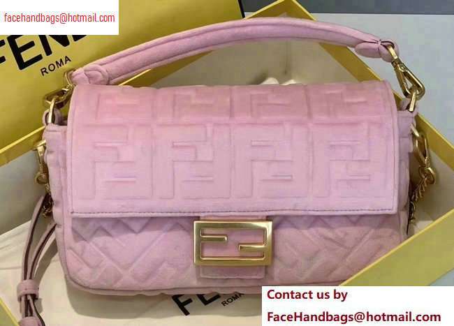 Fendi Velvet Embossed FF Motif Baguette Medium Bag Pink 2020