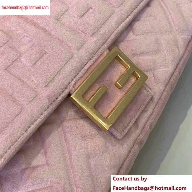Fendi Velvet Embossed FF Motif Baguette Medium Bag Pink 2020 - Click Image to Close