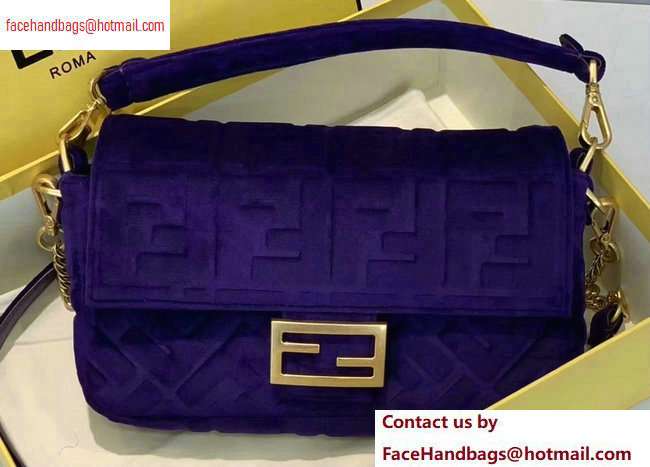 Fendi Velvet Embossed FF Motif Baguette Medium Bag Purple 2020 - Click Image to Close