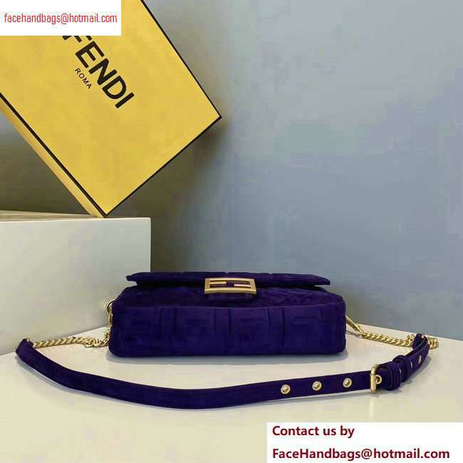 Fendi Velvet Embossed FF Motif Baguette Medium Bag Purple 2020