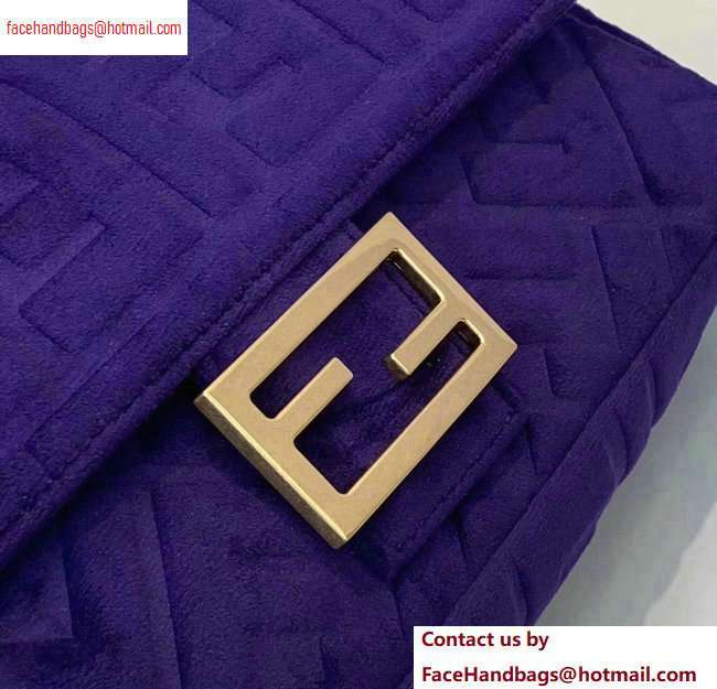 Fendi Velvet Embossed FF Motif Baguette Medium Bag Purple 2020 - Click Image to Close