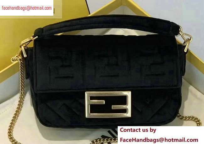 Fendi Velvet Embossed FF Motif Baguette Mini Bag Black 2020 - Click Image to Close
