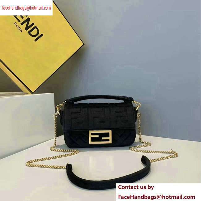 Fendi Velvet Embossed FF Motif Baguette Mini Bag Black 2020 - Click Image to Close