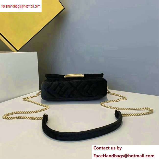 Fendi Velvet Embossed FF Motif Baguette Mini Bag Black 2020