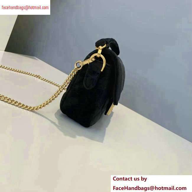 Fendi Velvet Embossed FF Motif Baguette Mini Bag Black 2020