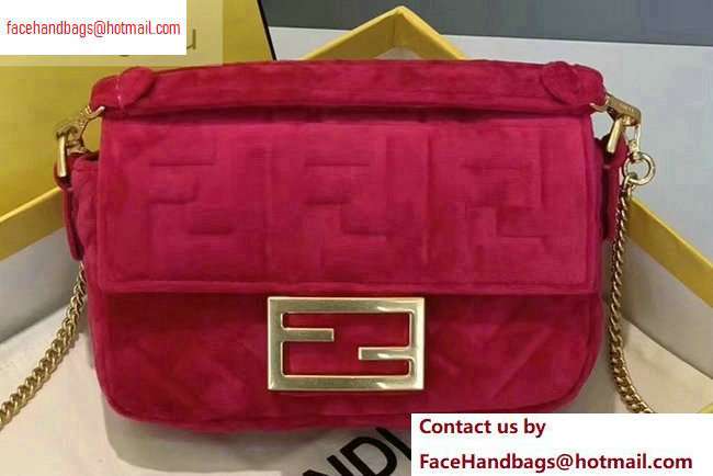 Fendi Velvet Embossed FF Motif Baguette Mini Bag Fuchsia 2020 - Click Image to Close