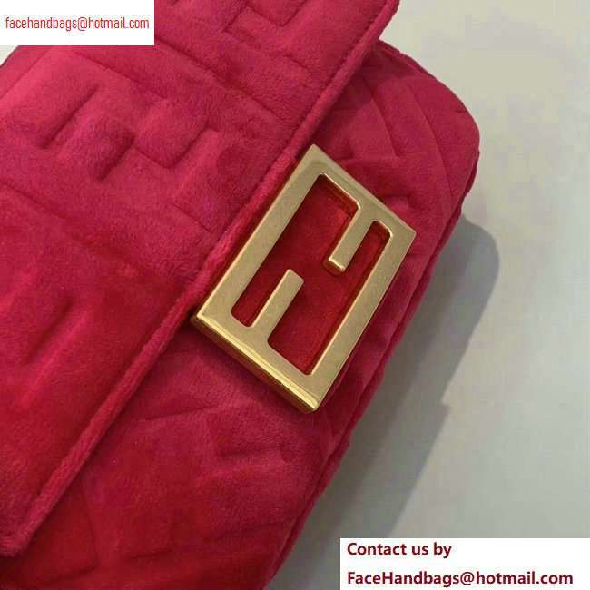 Fendi Velvet Embossed FF Motif Baguette Mini Bag Fuchsia 2020 - Click Image to Close