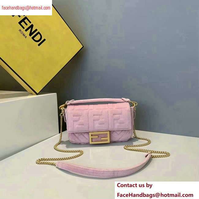 Fendi Velvet Embossed FF Motif Baguette Mini Bag Pink 2020 - Click Image to Close