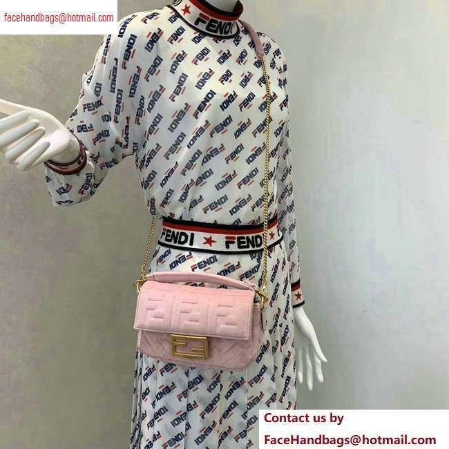 Fendi Velvet Embossed FF Motif Baguette Mini Bag Pink 2020