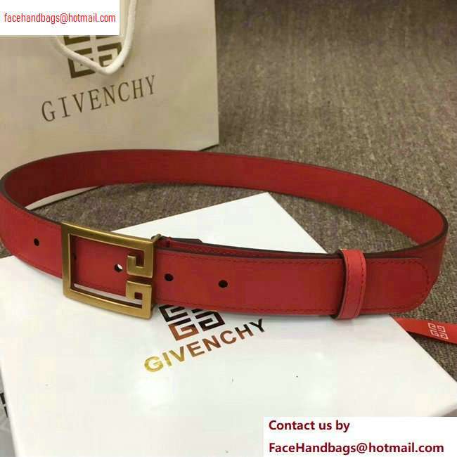 Givenchy Width 3cm Leather Belt Red with Double G Buckle