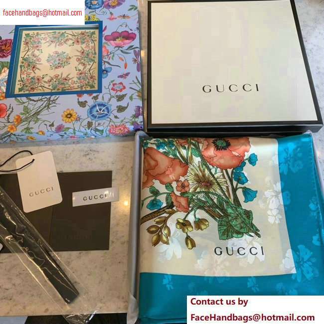 Gucci Flowers Print Scarf 90x90cm Blue 2020
