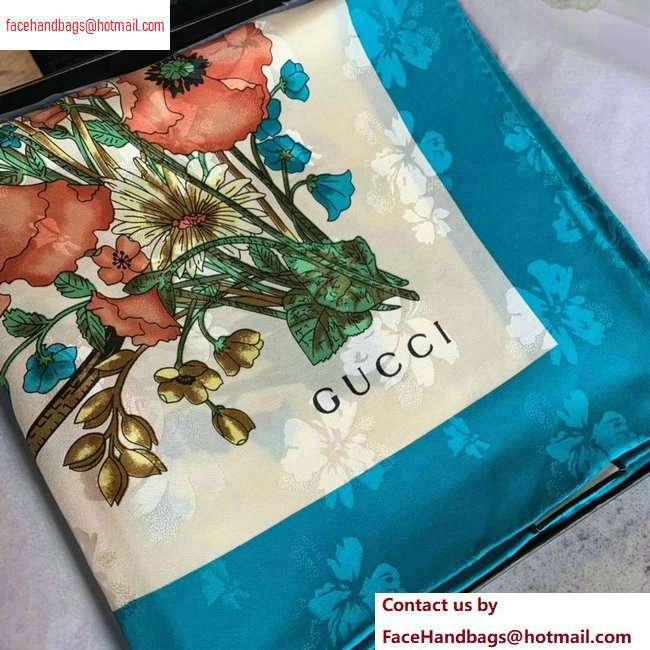 Gucci Flowers Print Scarf 90x90cm Blue 2020