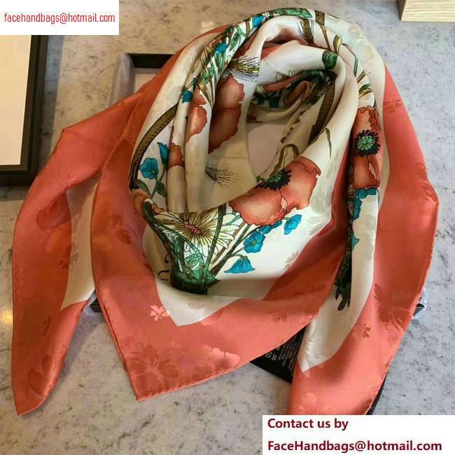 Gucci Flowers Print Scarf 90x90cm Pink 2020 - Click Image to Close