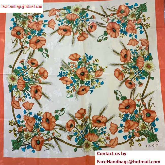 Gucci Flowers Print Scarf 90x90cm Pink 2020