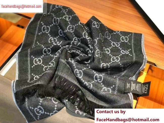 Gucci GG Jacquard Pattern Knitted Scarf 133483 180x48cm Black
