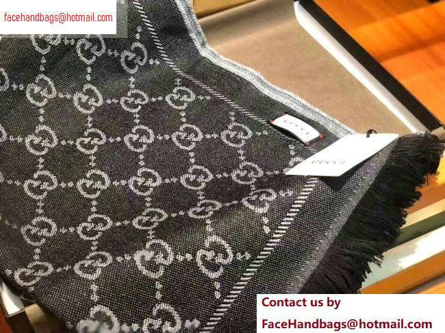Gucci GG Jacquard Pattern Knitted Scarf 133483 180x48cm Black