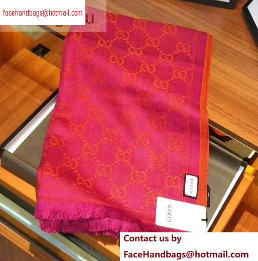 Gucci GG Jacquard Pattern Knitted Scarf 133483 180x48cm Fuchsia/Orange - Click Image to Close