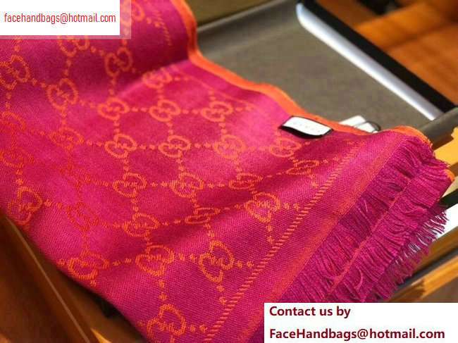 Gucci GG Jacquard Pattern Knitted Scarf 133483 180x48cm Fuchsia/Orange