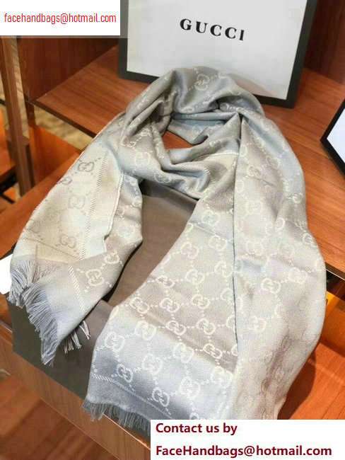 Gucci GG Jacquard Pattern Knitted Scarf 133483 180x48cm Light Gray