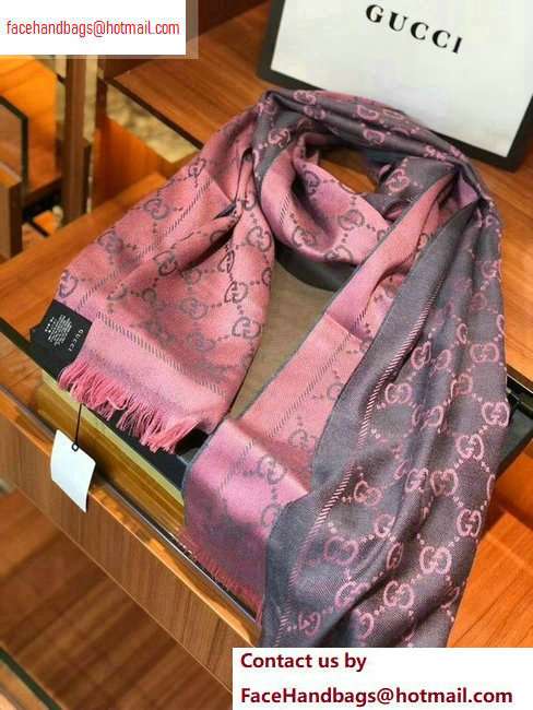 Gucci GG Jacquard Pattern Knitted Scarf 133483 180x48cm Pink/Gray