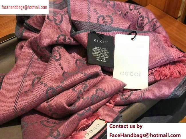 Gucci GG Jacquard Pattern Knitted Scarf 133483 180x48cm Pink/Gray