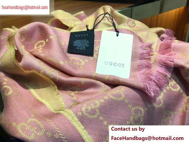 Gucci GG Jacquard Pattern Knitted Scarf 133483 180x48cm Pink/Yellow