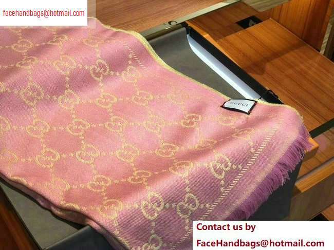Gucci GG Jacquard Pattern Knitted Scarf 133483 180x48cm Pink/Yellow
